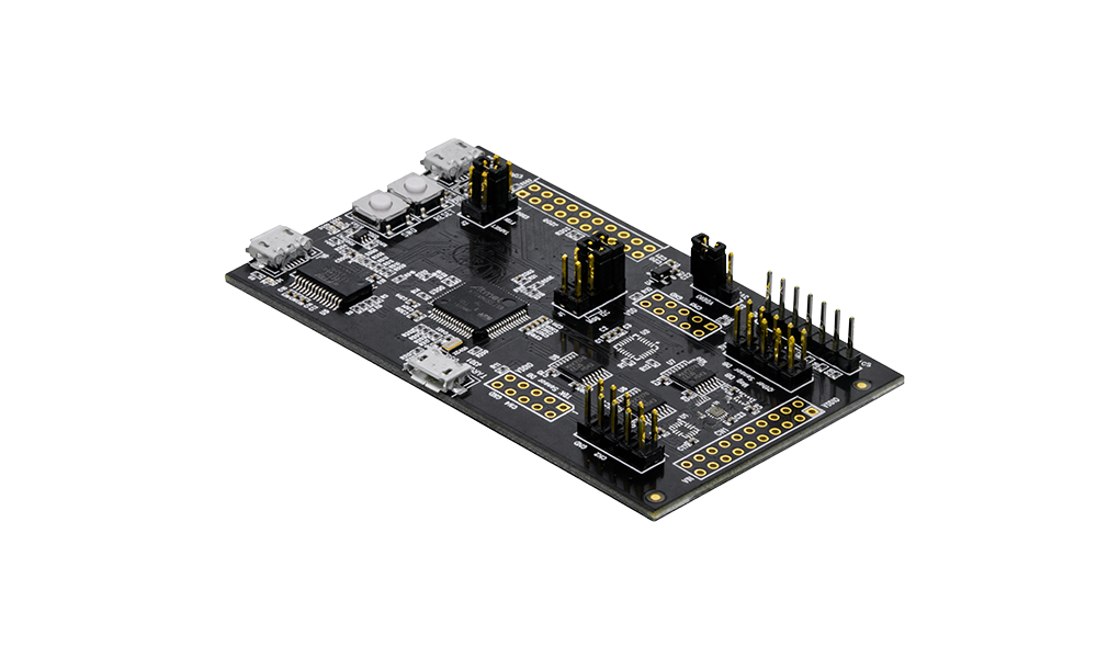 DK-20100: Black PCB with many small chips and components attached to it