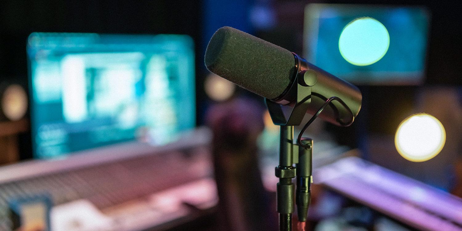 Photo of a microphone inside a studio