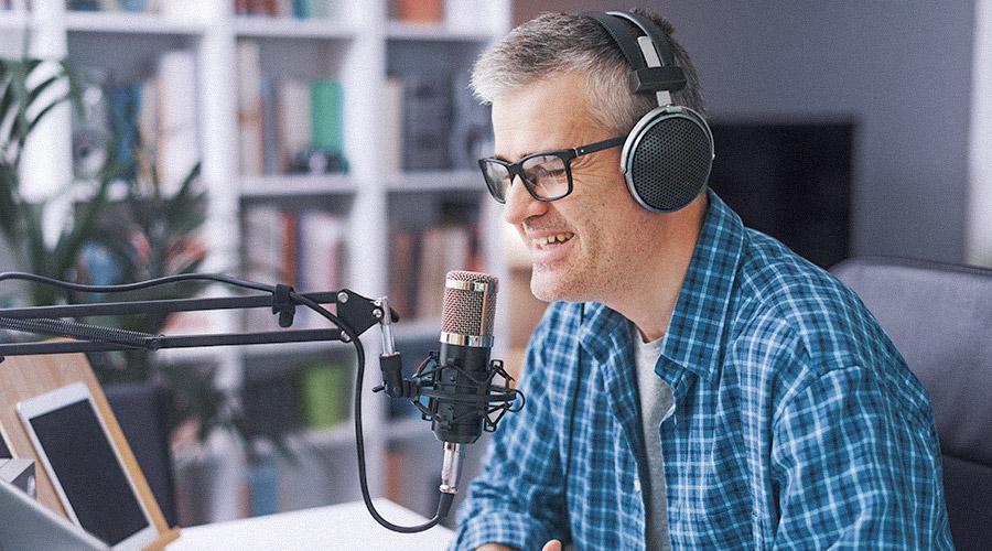 Man recording audio podcast