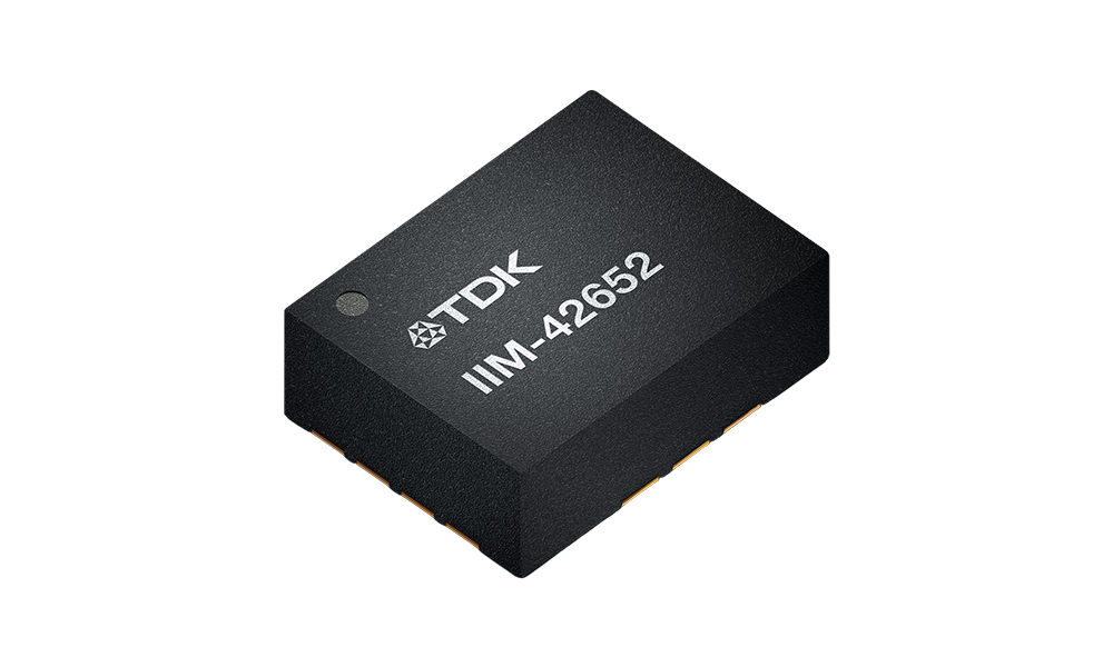 Black microchip with TDK logo and "IIM-42652" etched onto the surface