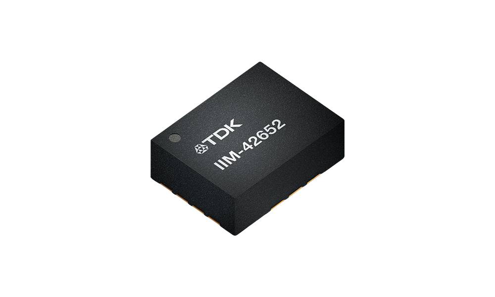 Black microchip with TDK logo and "IIM-42652" etched onto the surface