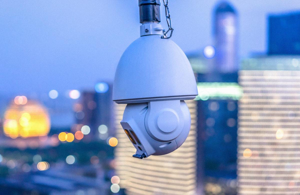 Photograph of a video security device in a city setting