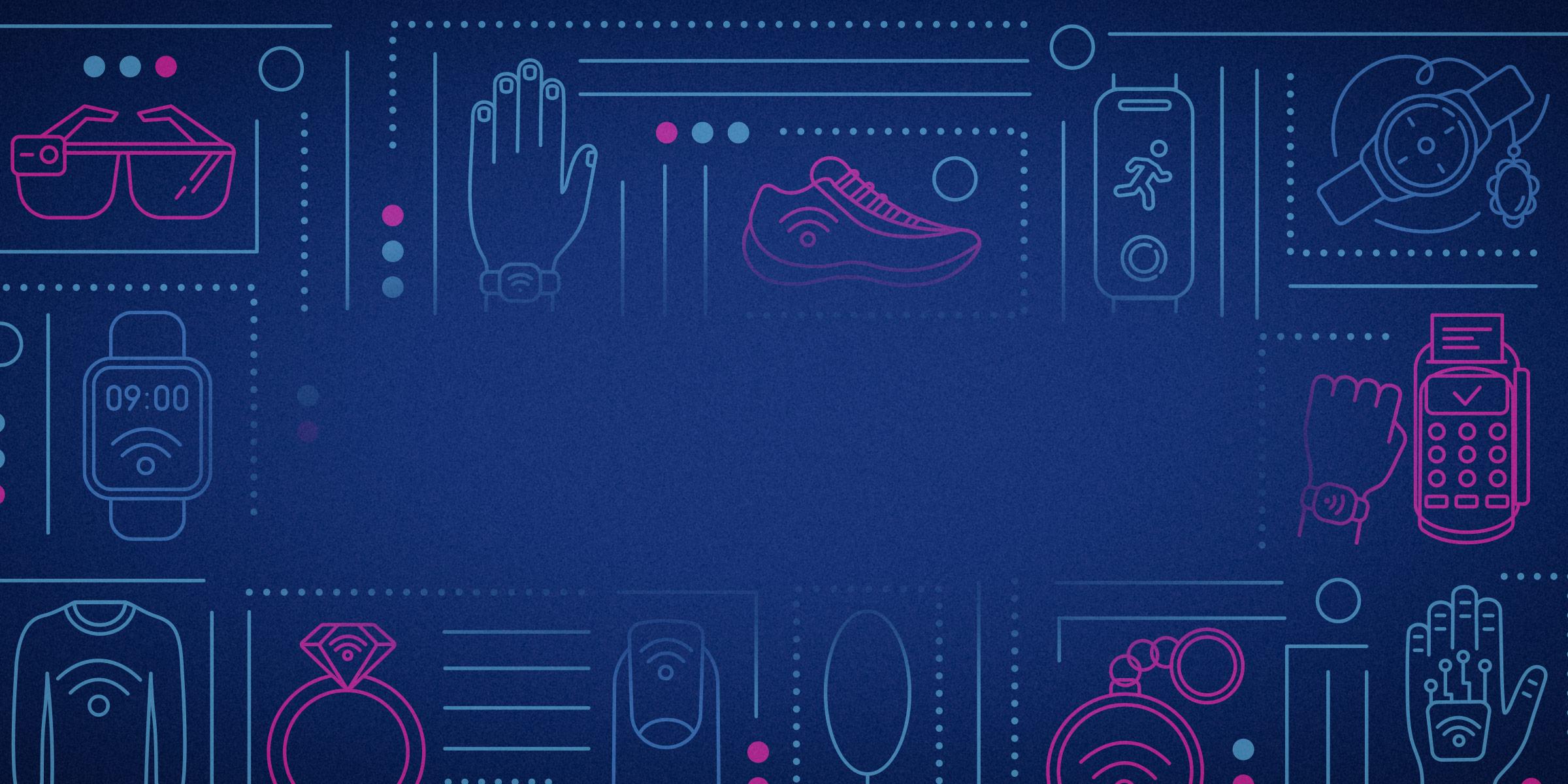 Arrangement of icons depicting different wearable tech devices