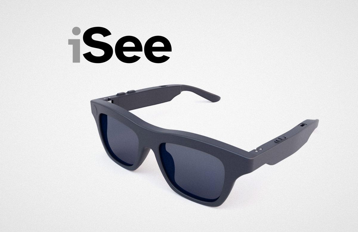 iSee logo above a pair of smart glasses