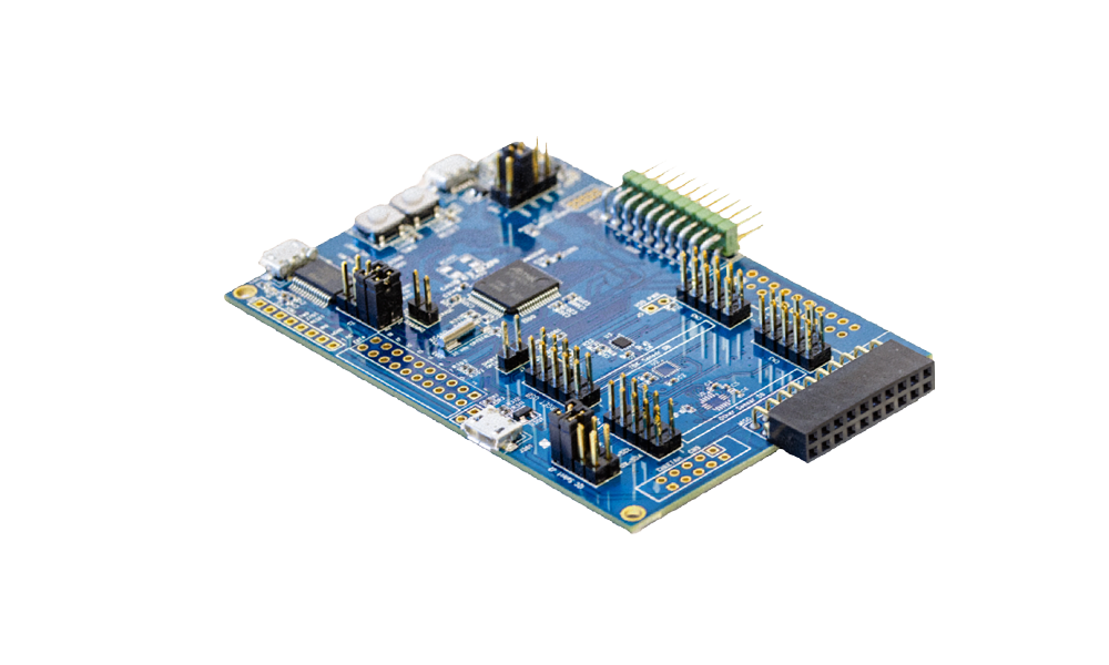 DK-42605: Blue PCB with many small chips and components attached to it