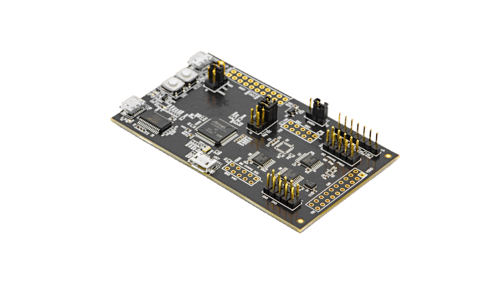 DK-42670-P: Black PCB with many small chips and components attached to it