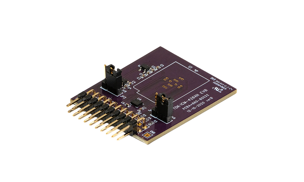 Purple circuit board used for evaluating TDK 6-Axis IMUs