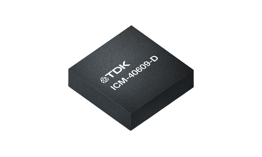 Microchip with TDK logo and "ICM-40609-D" etched onto its surface
