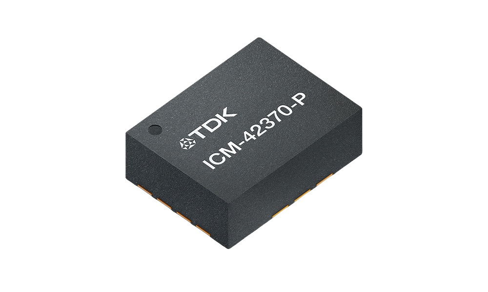 Microchip with TDK logo and "ICM-42370-P" etched onto its surface