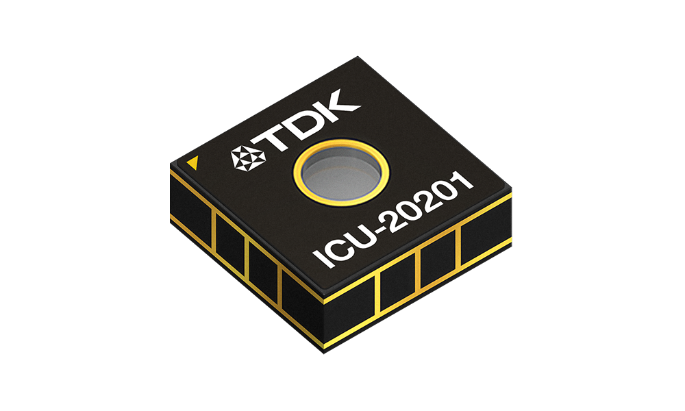 Microchip with TDK logo and "ICU-20201" etched onto its surface