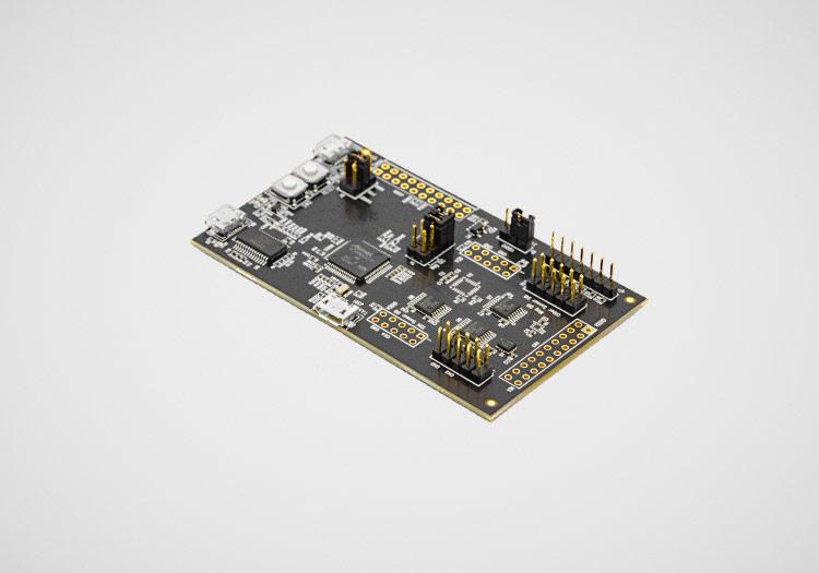 DK-42688-P: Black PCB with many small chips and components attached to it