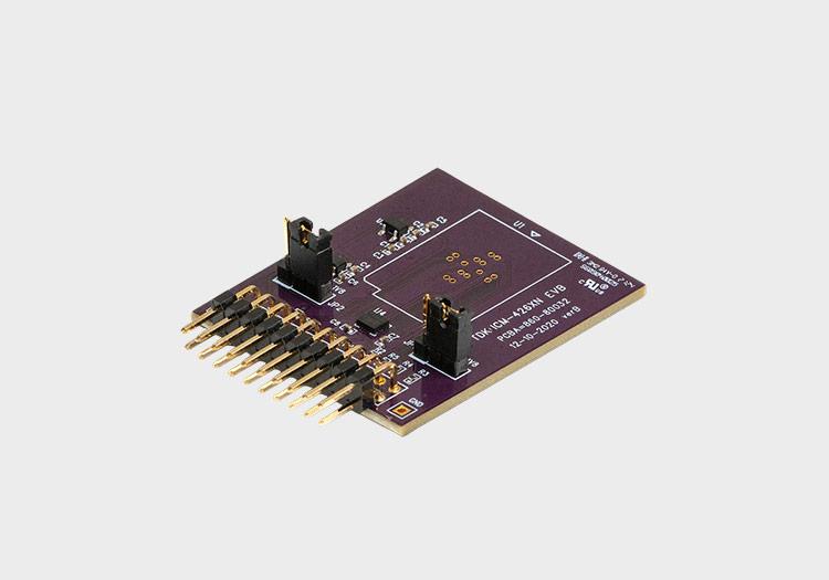 Purple circuit board used for evaluating TDK 6-Axis IMUs