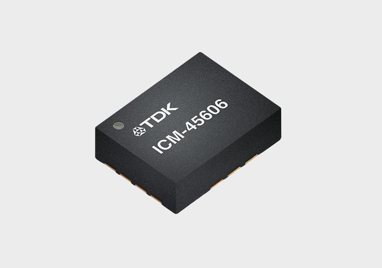 Illustration of a microchip with the TDK logo and "ICM-45606" etched on its surface